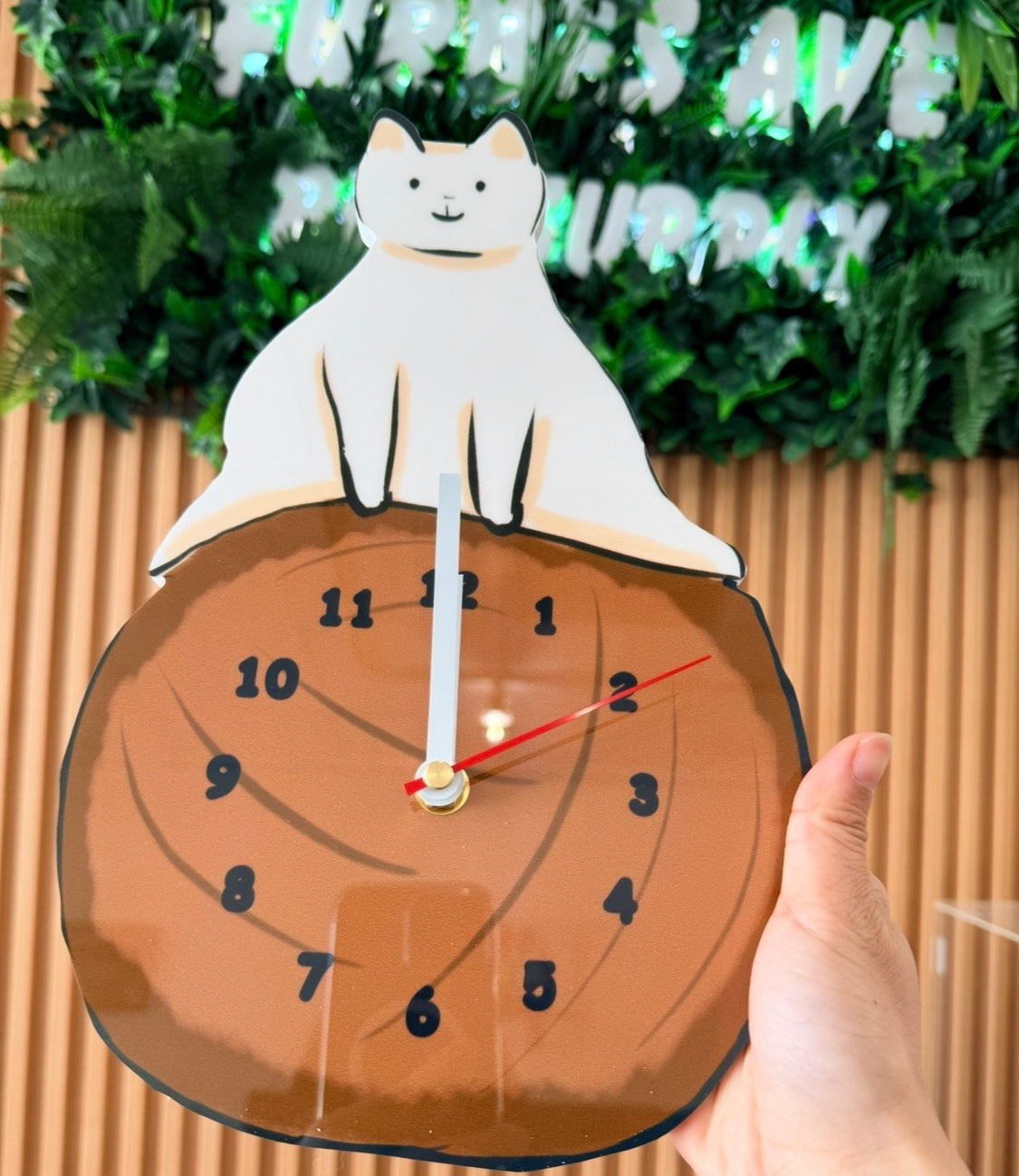 Cat Wall Clock - Yarn Ball Cat