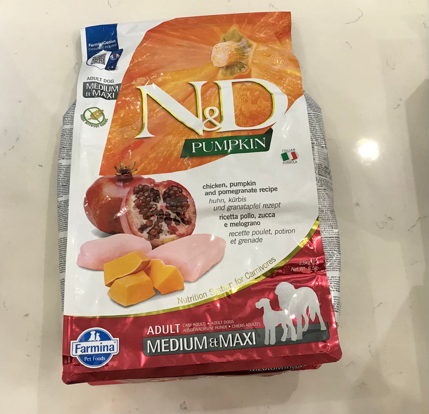 5.5 LB Farmina N&D Pumpkin Dry Dog Food - Chicken & Pomegranate Med/Maxi Adult