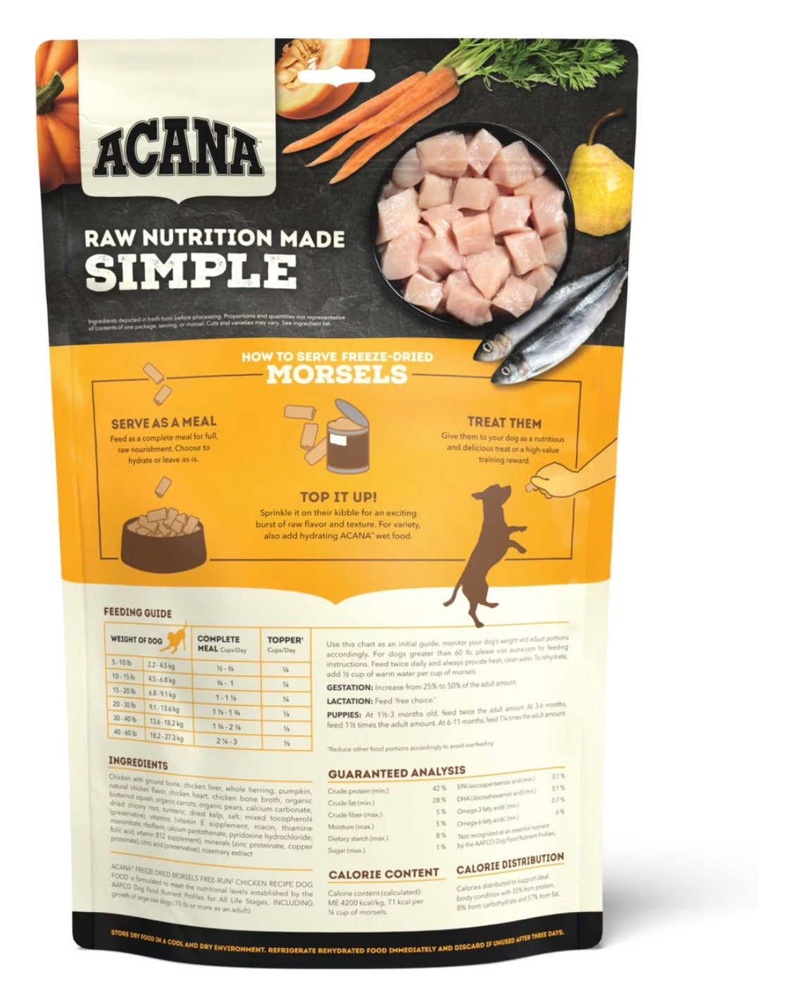 Acana Free-Run Chicken Morsels Grain-Free High-Protein Freeze-Dried Dog Food & Topper, 8-oz bag