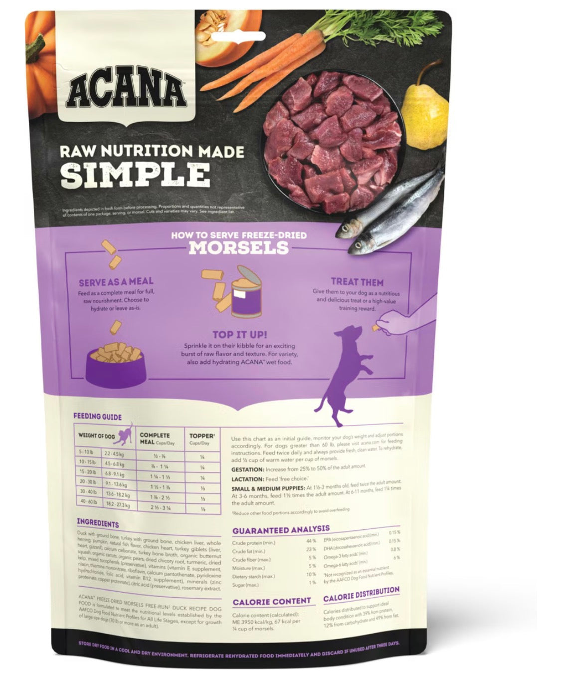 Acana Free-Run Duck Morsels Grain-Free High-Protein Freeze-Dried Dog Food & Topper, 8-oz bag