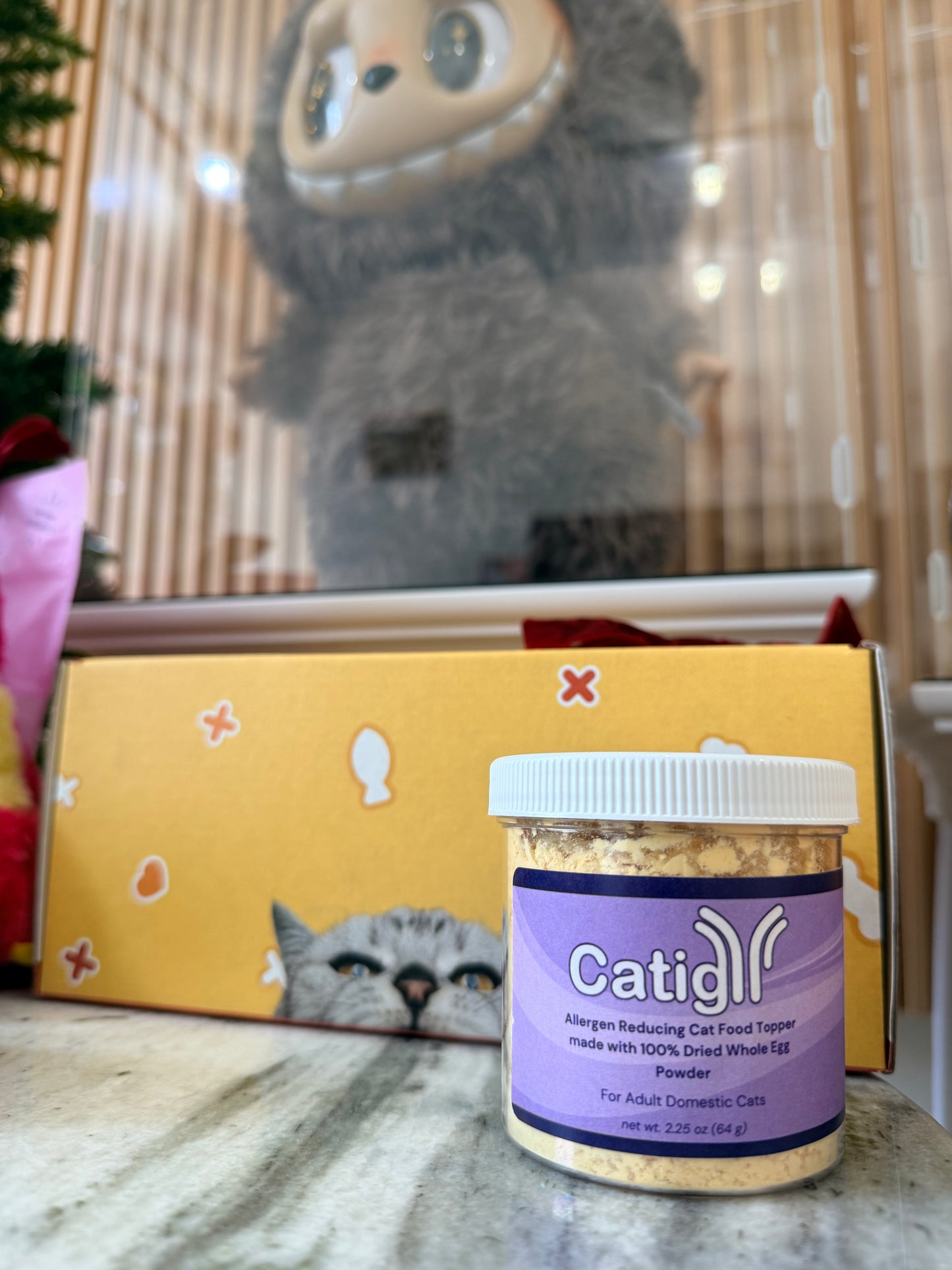 Catigy Pet FEL-D1 IGY Allergen Reducing 100% Whole Egg Powder Cat Food Topper Jar, 30-Day Supply