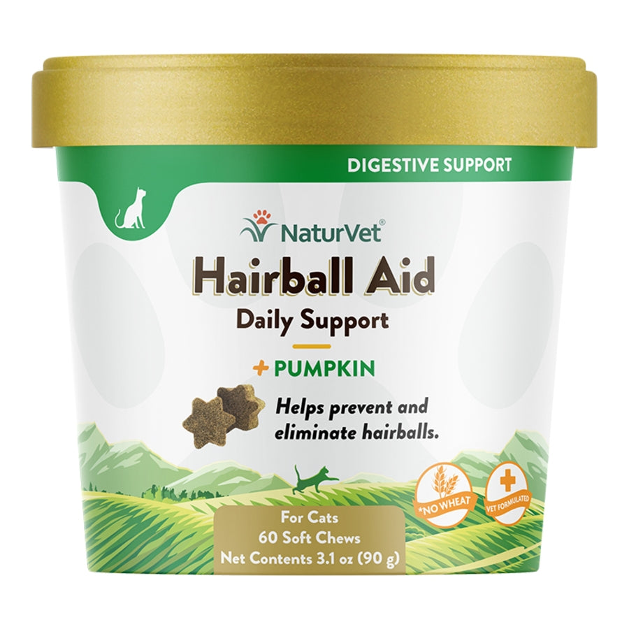 NaturVet CAT Hairball Help with Psyllium Husk and Pumpkin Chews - Salmon and Bacon Flavor- 60 COUNT