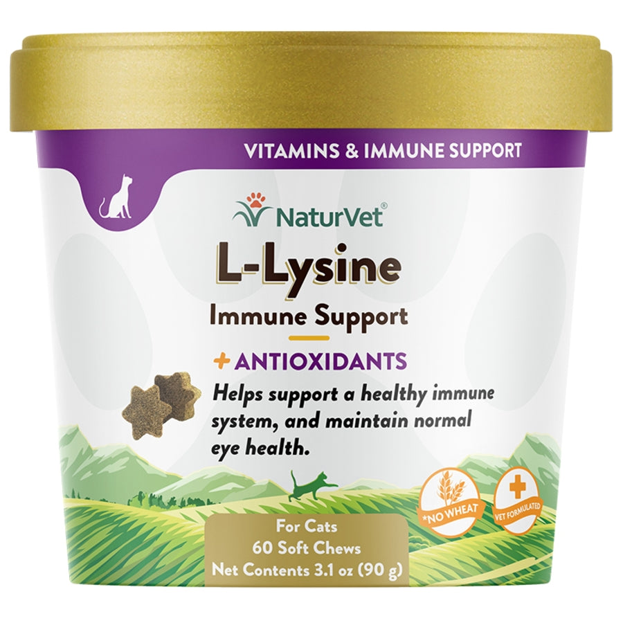 NaturVet Cat Immune L-Lysine Chew with Antioxidants - Salmon and Bacon Flavor - 60 Count
