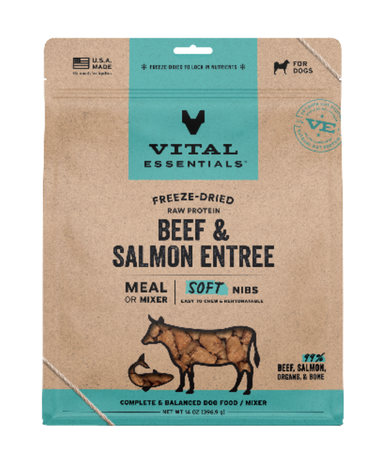 14oz Vital Freeze-Dried Raw Beef & Salmon Entree & Mixer Dog Food Soft Nibs