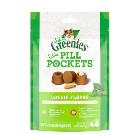 Greenies Feline Pill Pockets Catnip Flavor Soft Treats 1.6 oz pouch