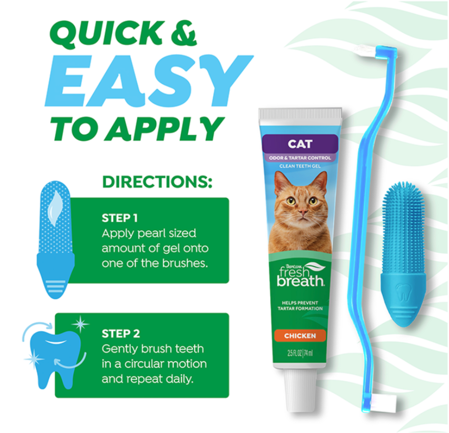 TropiClean Fresh Breath Odor & Tartar Control Dental Kit for Cats