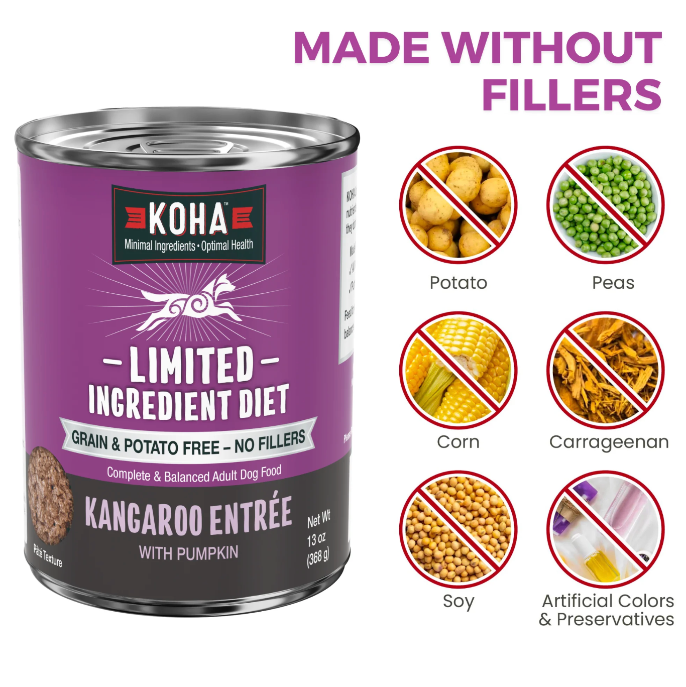 Koha Kangaroo Dog Food: Limited Ingredient Diet Kangaroo Entrée for Dogs 13 oz Can