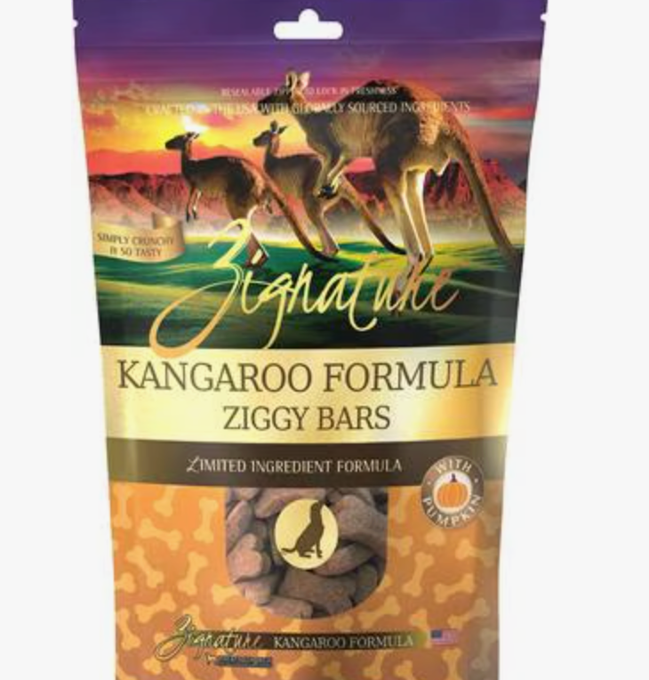 Zignature Kangaroo Formula Ziggy Bars Biscuit Dog Treats, 12-oz bag