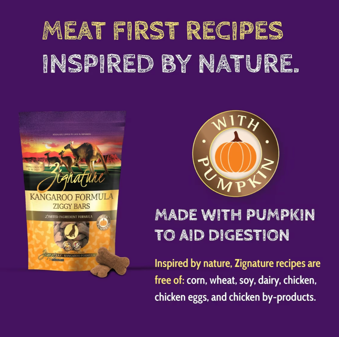 Zignature Kangaroo Formula Ziggy Bars Biscuit Dog Treats, 12-oz bag