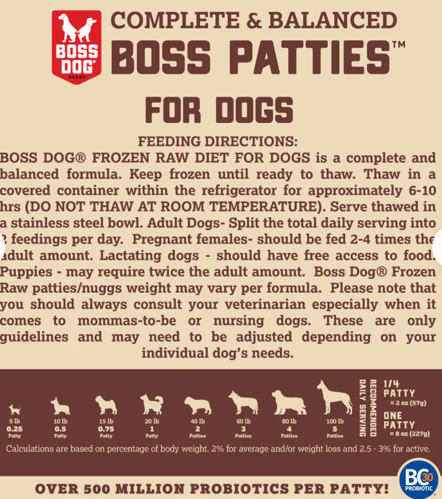 Boss Dog Raw Lamb Boss Patties Complete Meal Frozen Dog Food Patties 6 lb (Frozen)