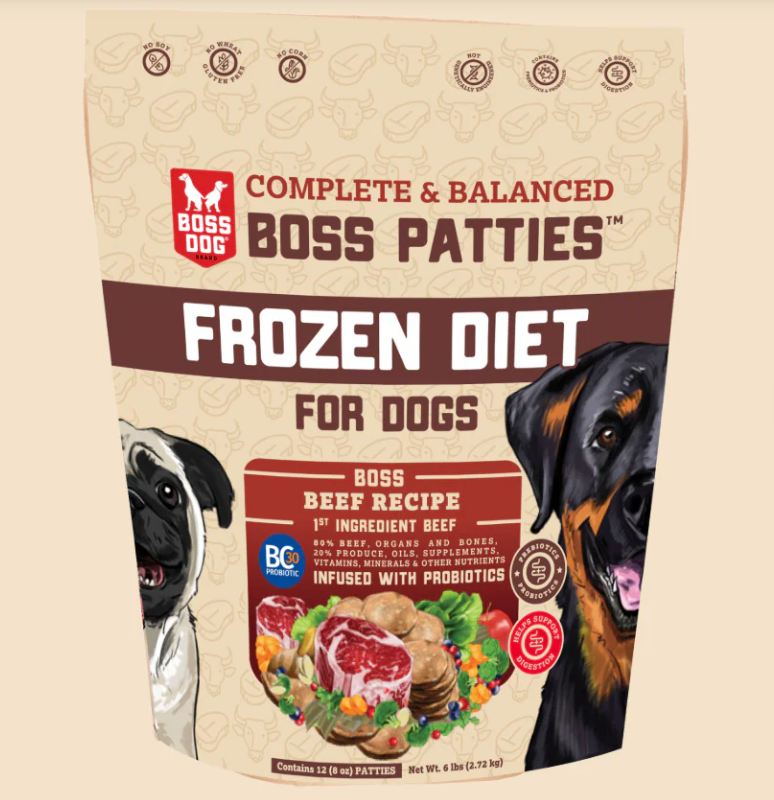 Boss Dog Raw Beef Boss Patties Complete Meal Frozen Dog Food Patties 6 lb (Frozen)