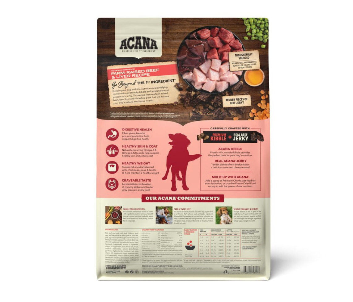 Acana Butcher's Favorites Grain-Free Farm-Raised Beef & Liver Dry Dog Food, 4-lb bag