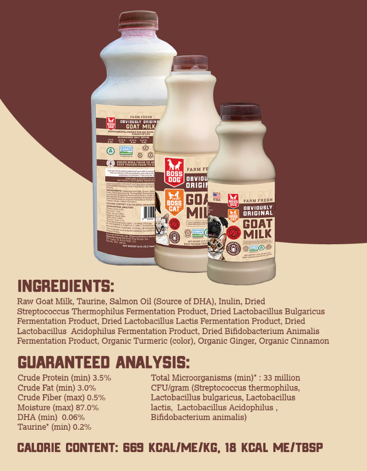 Boss Dog Goat Milk w/ Probiotics 16 FL OZ (Frozen)