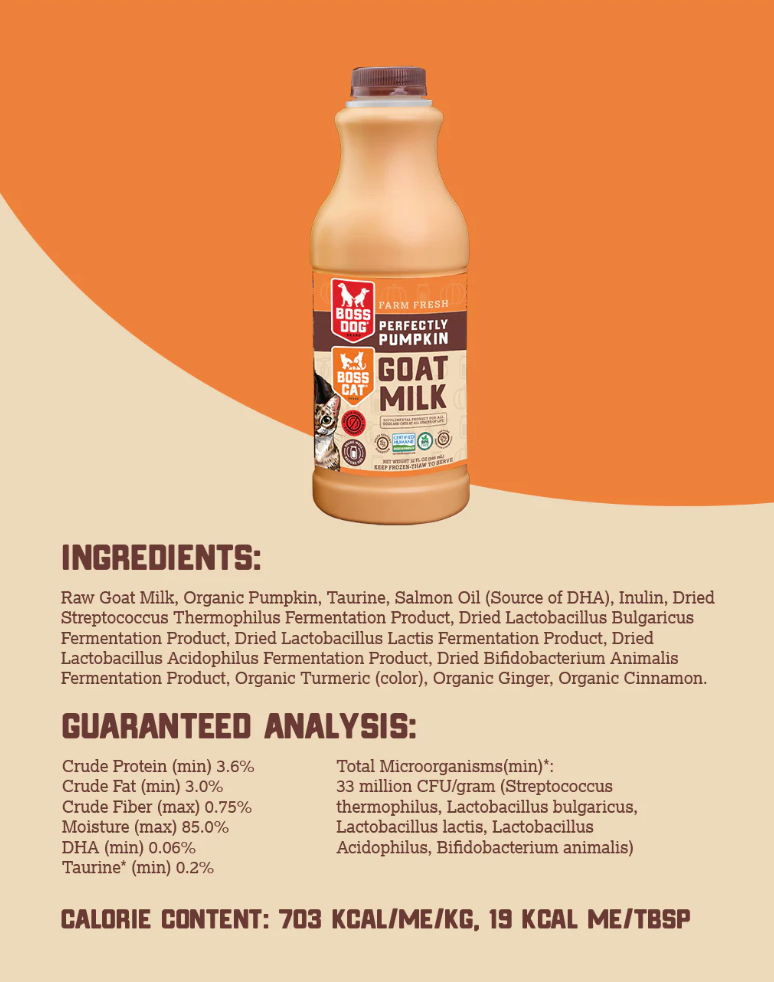 Boss Dog Goat Milk w/ Probiotics 32 FL OZ - Pumpkin (Frozen)