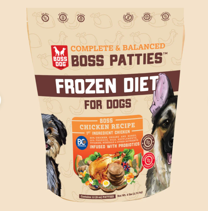 Boss Dog Raw Chicken Boss Patties Complete Meal Frozen Dog Food Patties 6 lb (Frozen)
