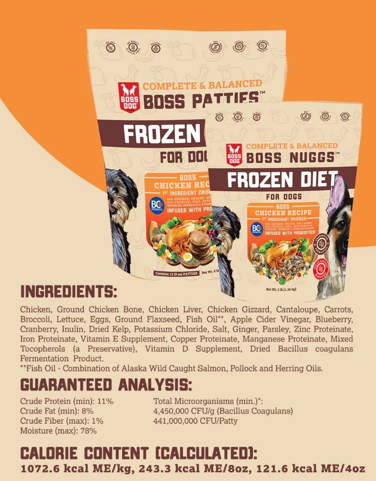 Boss Dog Raw Chicken Boss Patties Complete Meal Frozen Dog Food Patties 6 lb (Frozen)