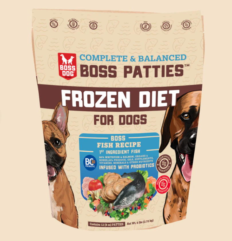 Boss Dog Raw Fish Boss Patties Complete Meal Frozen Dog Food Patties 6 lb (Frozen)