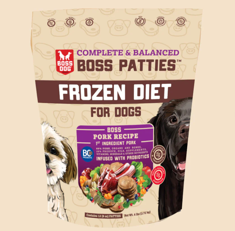 Boss Dog Raw Pork Boss Patties Complete Meal Frozen Dog Food Patties 6 lb (Frozen)