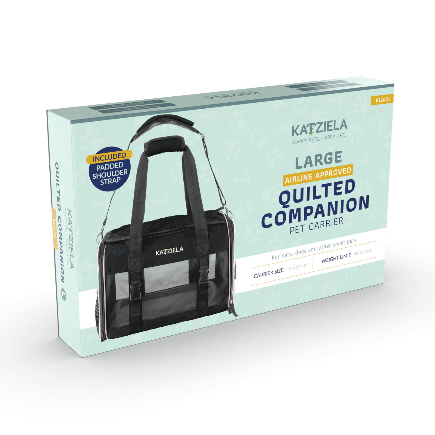 Airline Approved Quilited Companion Cat & Dog Carrier Black