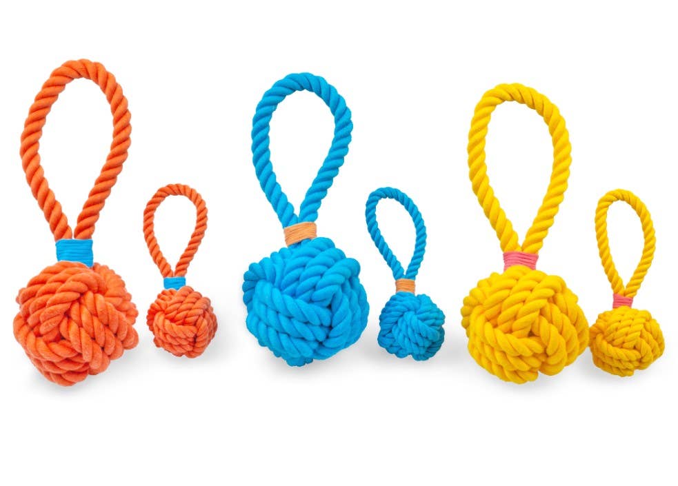 ThoozyPet Ball Tug Rope Dog Toy with Handle Blue 5"