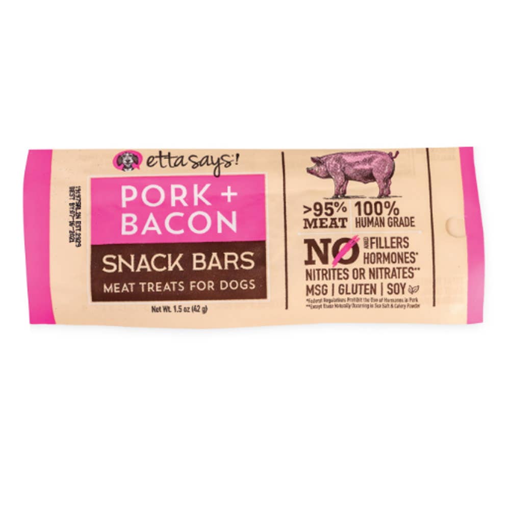 Etta Says! Meat Snack Bar Pork + Bacon Dog Chew 1.5oz 12ct