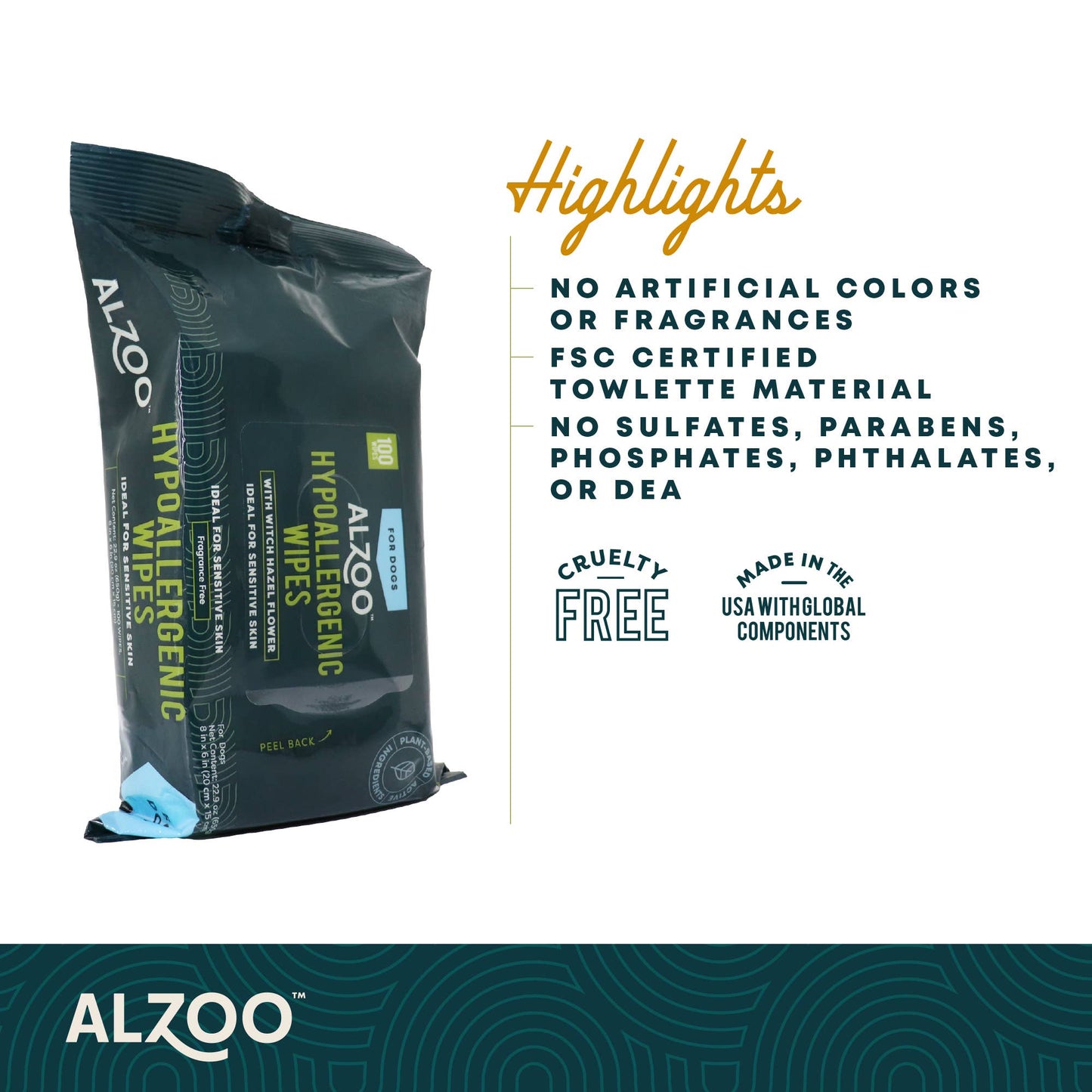 ALZOO PLANT-BASED HYPOALLERGENIC WIPES 100CT