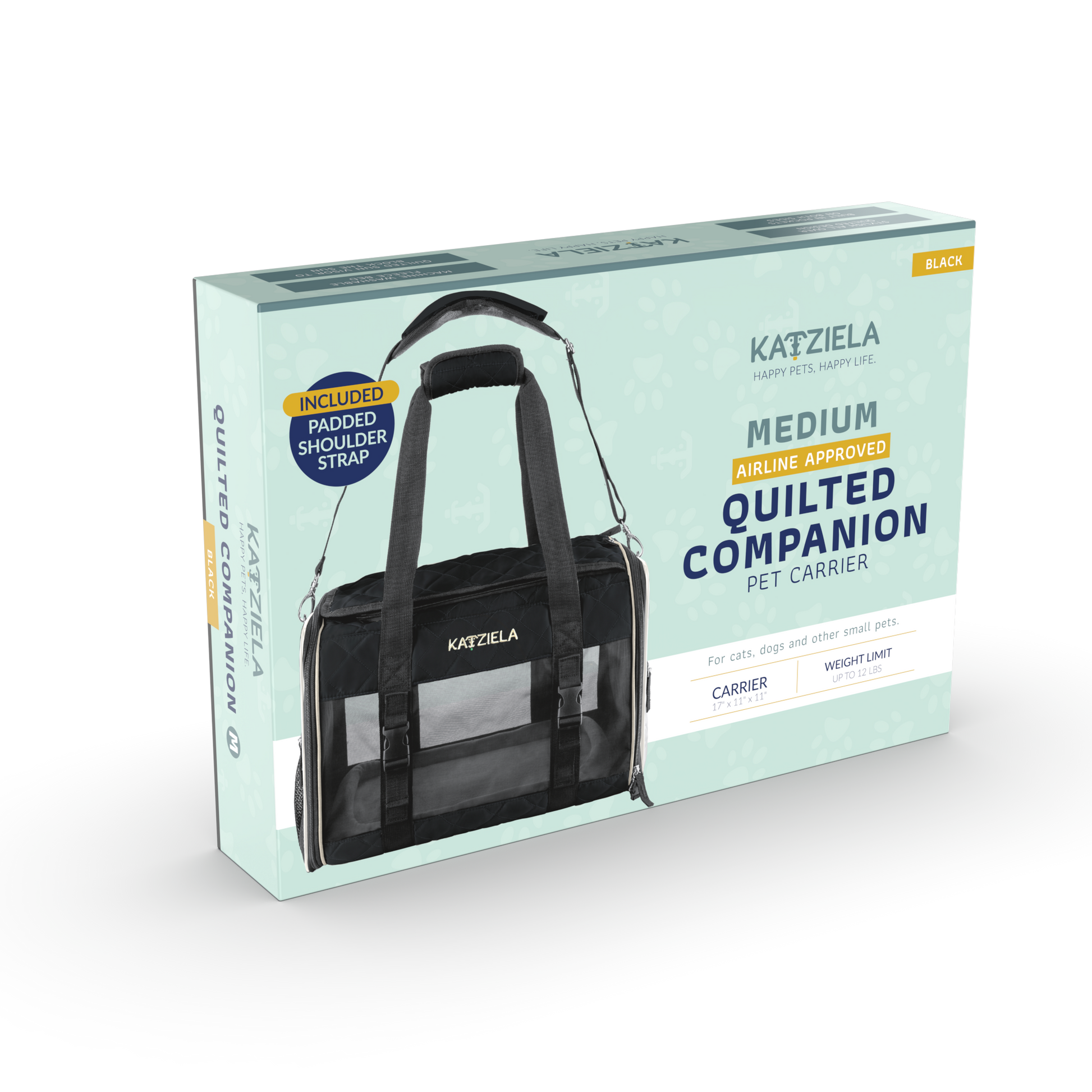 Airline Approved Quilited Companion Cat & Dog Carrier Black