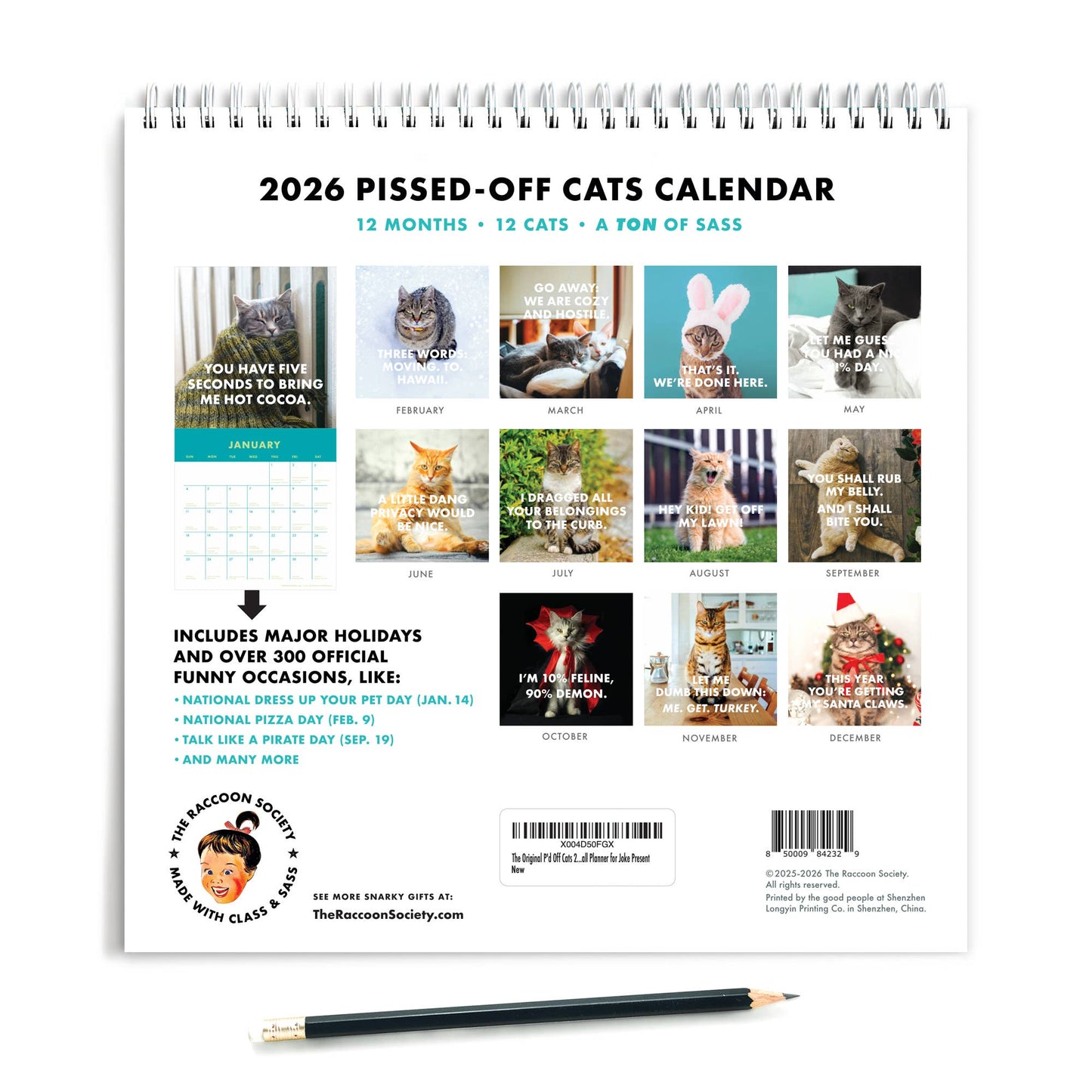 The Raccoon Society - 2026 Pissed Off Cats Calendar