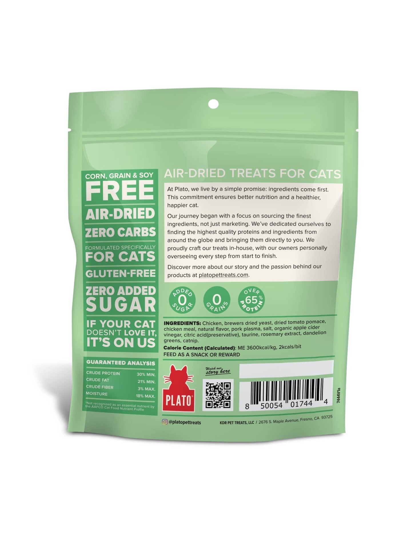 Plato Air-Dried Cat Treats Chicken with Catnip Recipe 2.5oz
