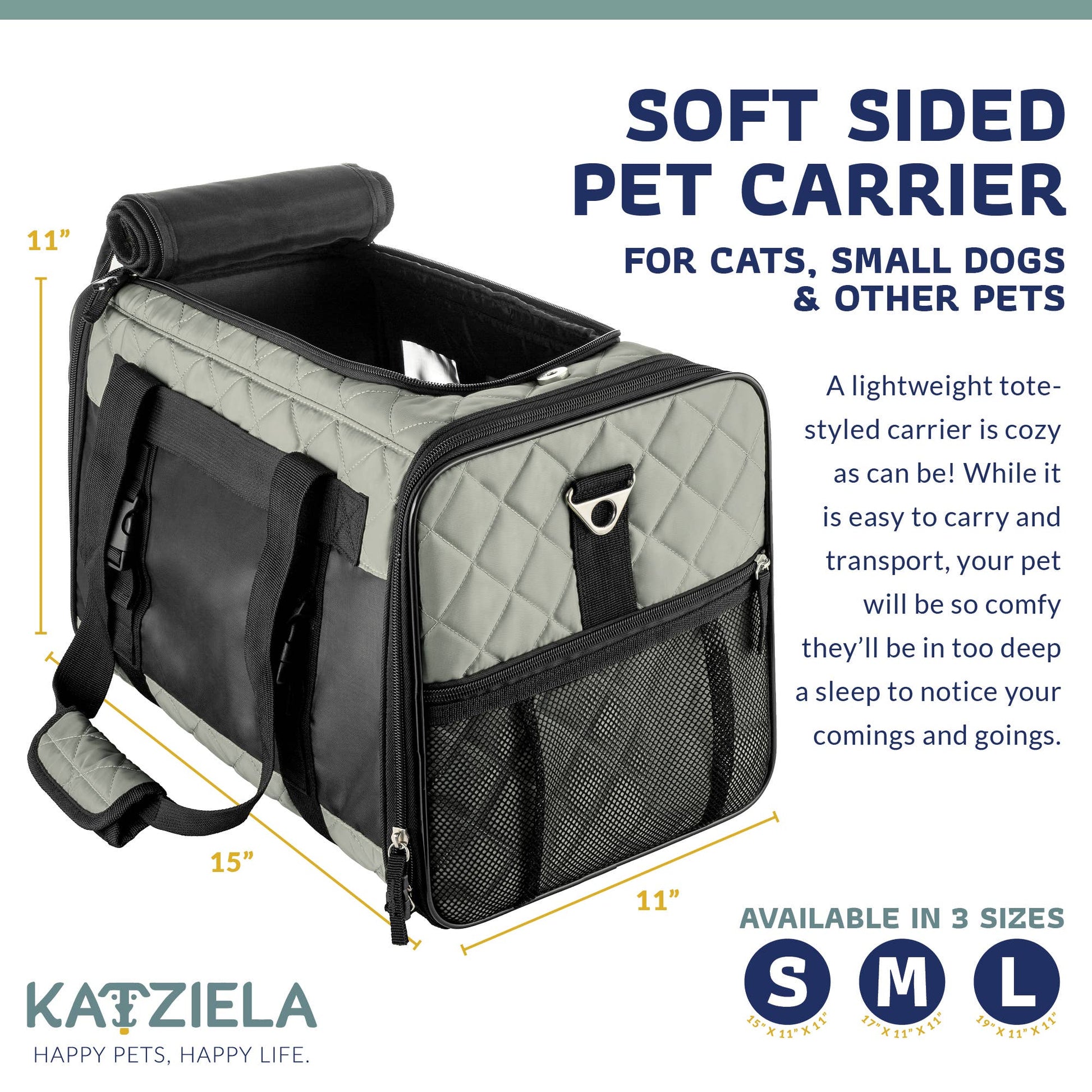 Airline Approved Quilited Companion Cat & Dog Carrier Gray
