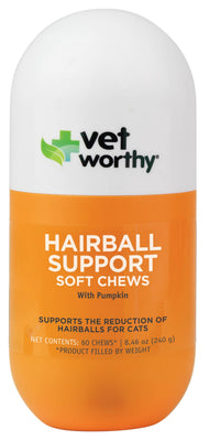 Vet Worthy Hairball Support w/ Pumpkin Soft Chews Feline 60c