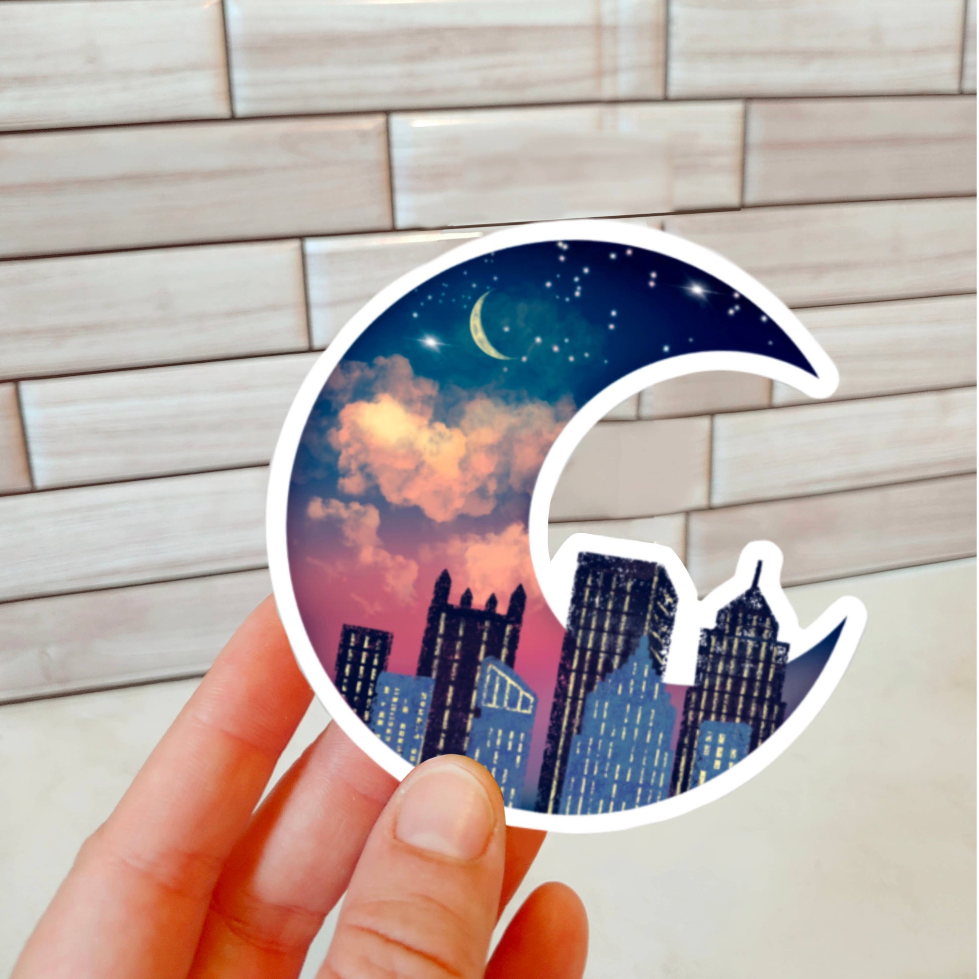 Waterproof Vinyl Dreamy Moon Pittsburgh Skyline Magnet