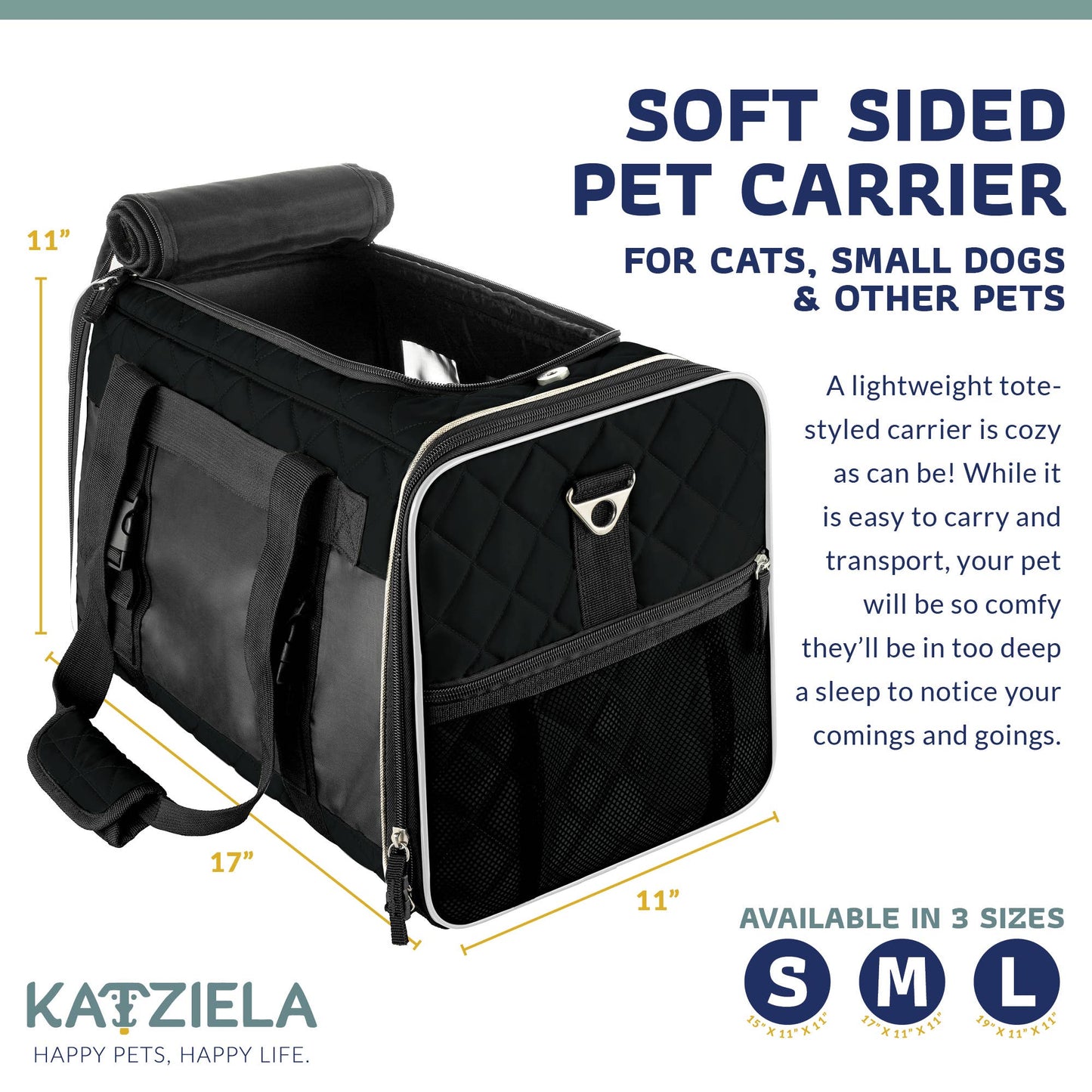 Airline Approved Quilited Companion Cat & Dog Carrier Black