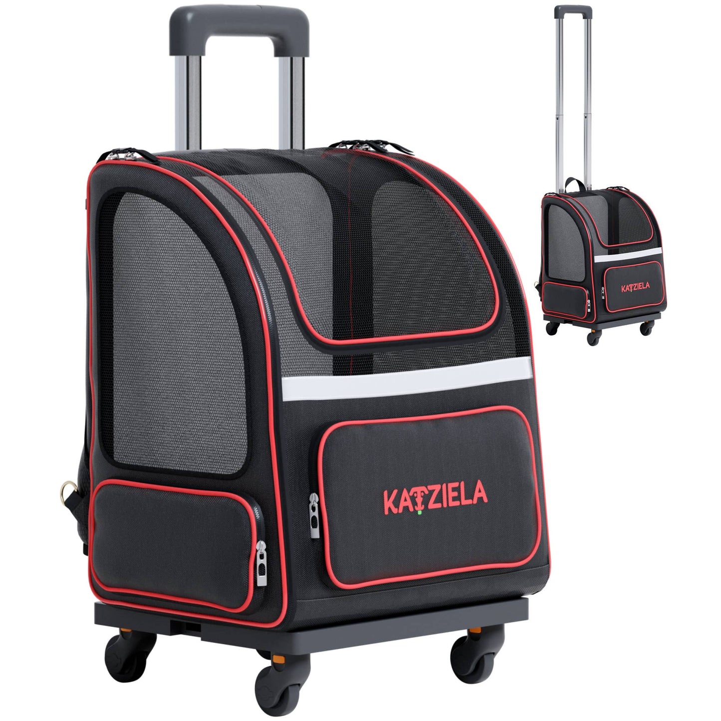 Hybrid Adventurer Pet Backpack With Wheels - Red