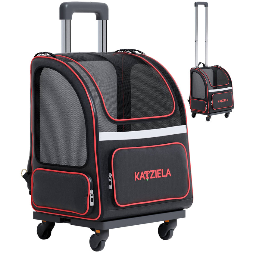 Hybrid Adventurer Pet Backpack With Wheels - Red