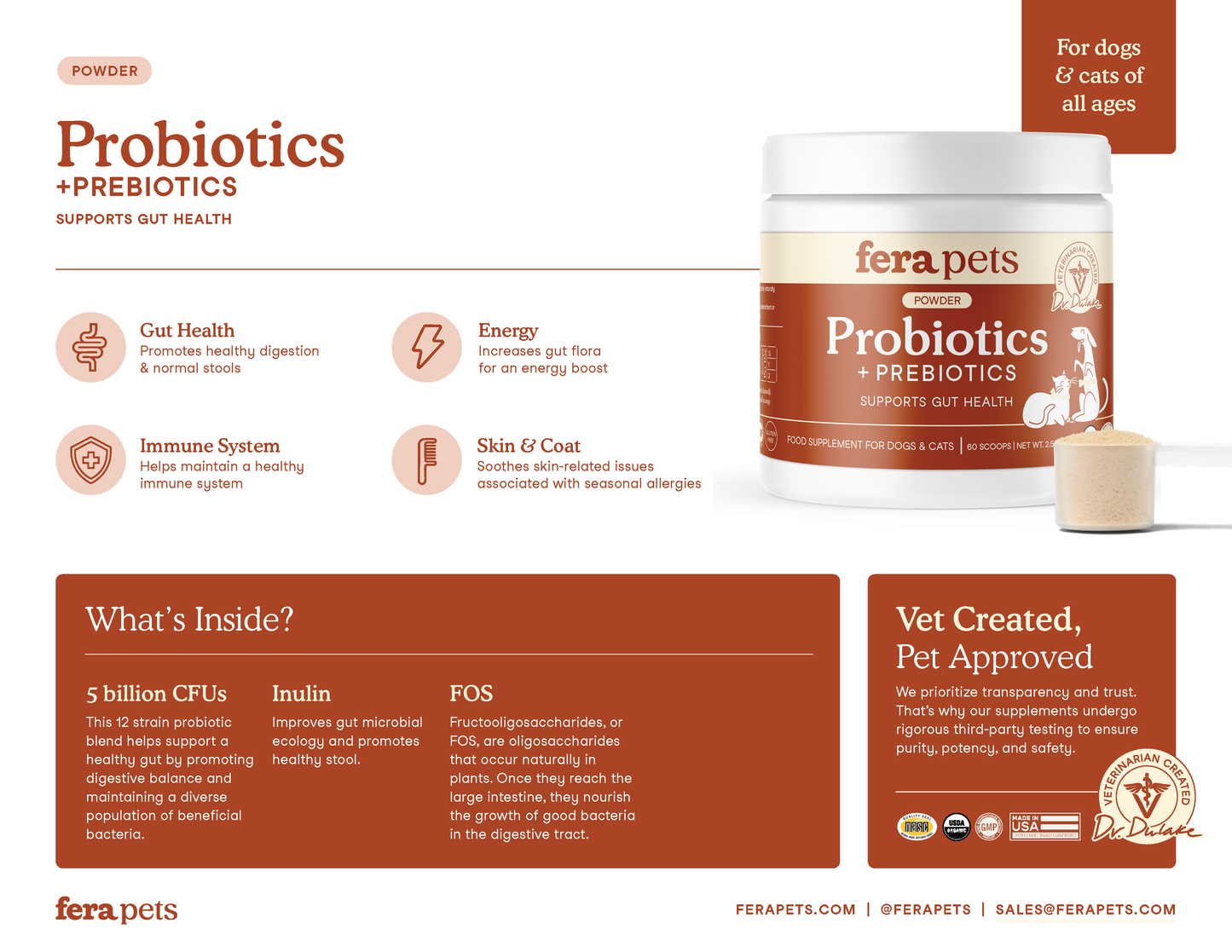 USDA Organic Probiotics with Prebiotics for Dogs and Cats