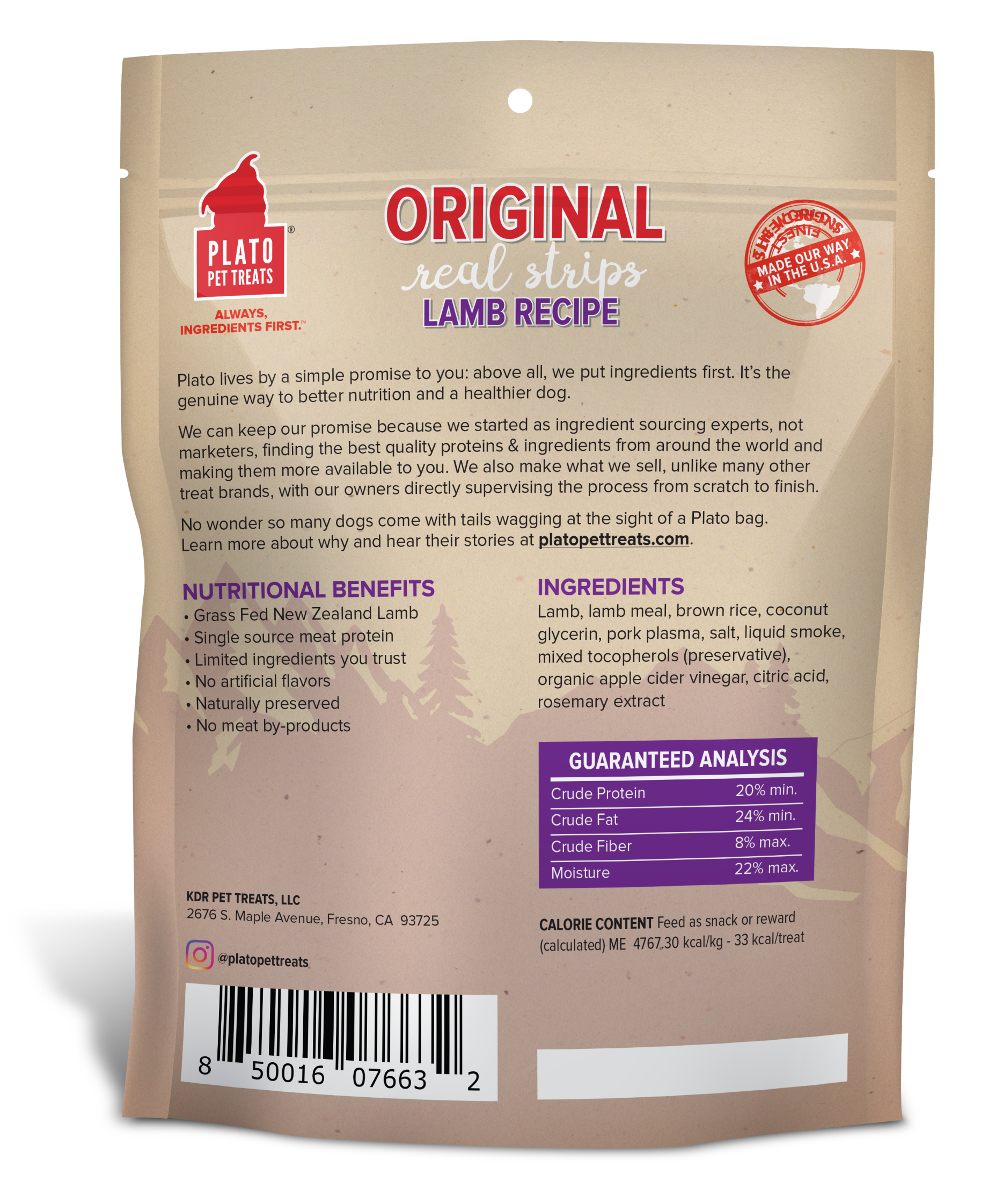 Plato Pet Treats Original Real Strips Lamb 6oz