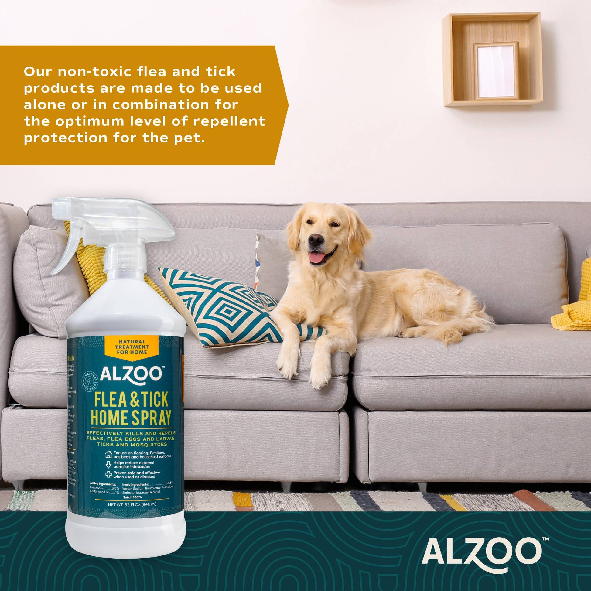 ALZOO Plant-Base Flea & Tick Home Spray. 32oz