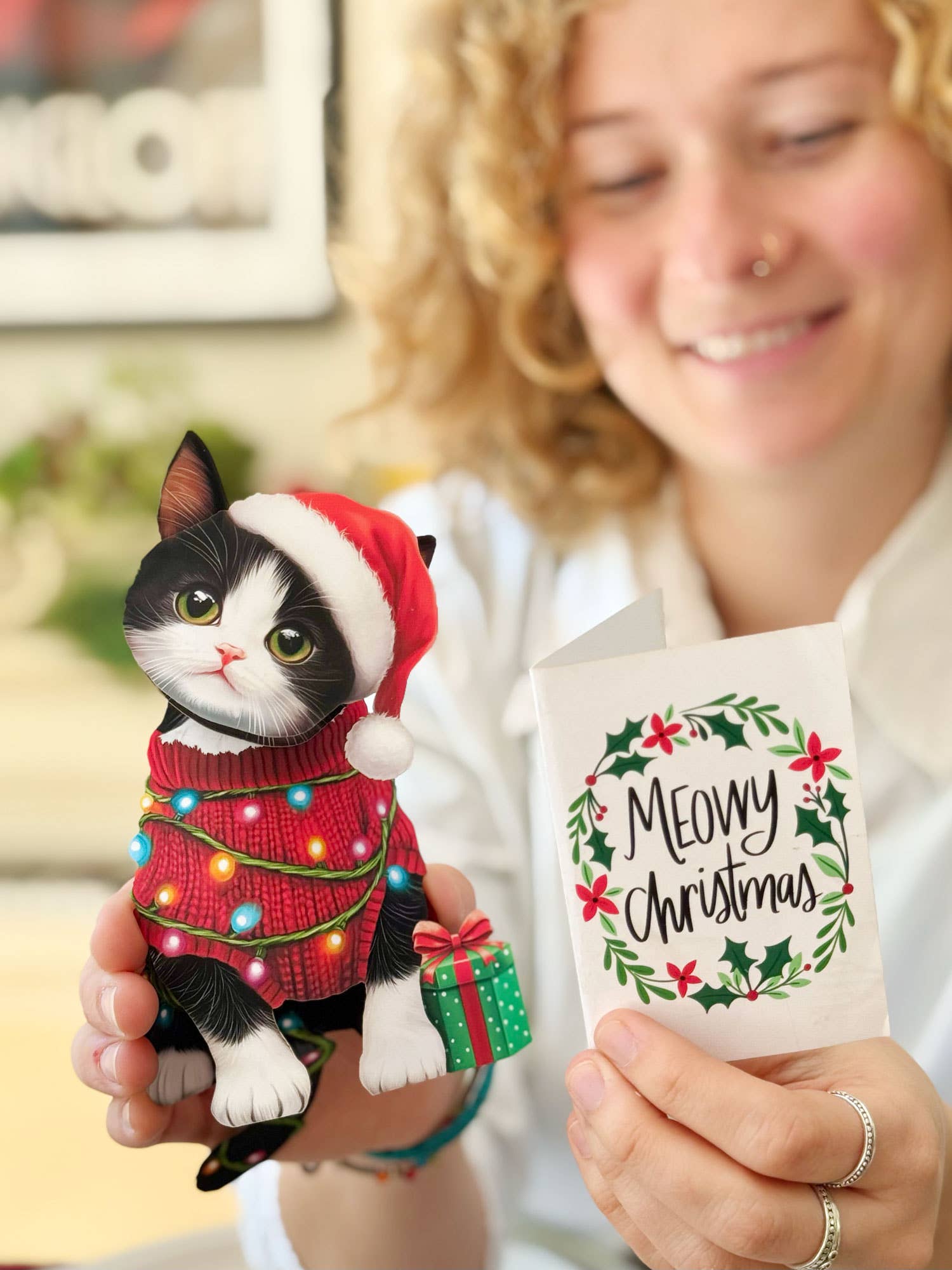 Mini Christmas Kitten  (1 Mini Pop-up Greeting Card)